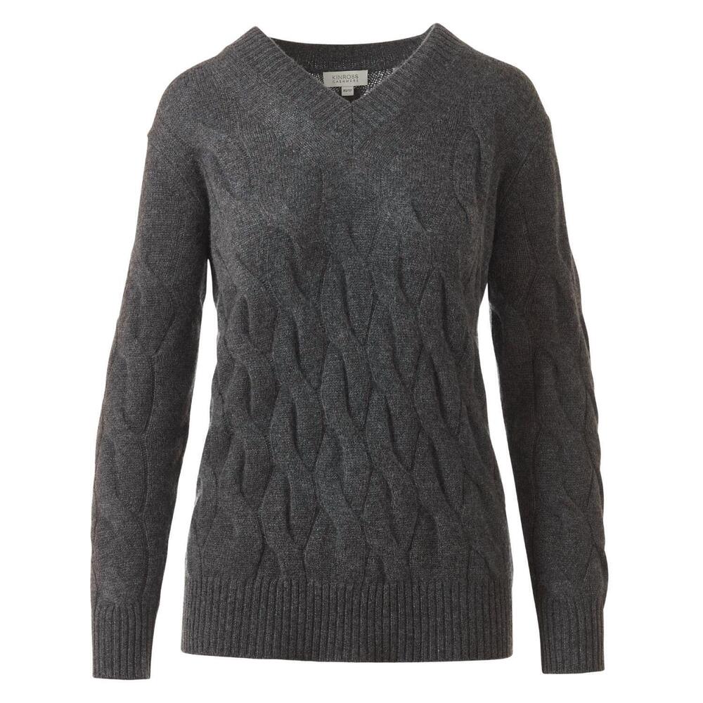 NEW KINROSS women's long cable vee pullover in flannel